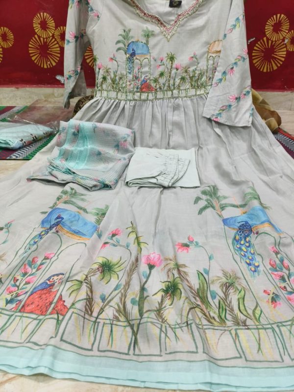 Jungle theam based beads work kurtha with trousers & duppata - Image 2