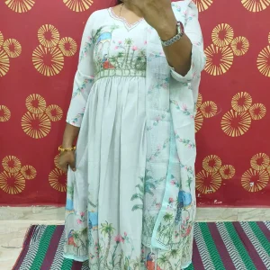 Jungle theam based beads work kurtha with trousers & duppata