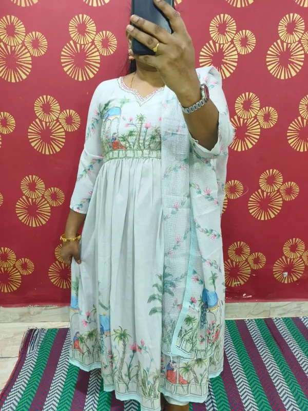 Jungle theam based beads work kurtha with trousers & duppata - Image 3